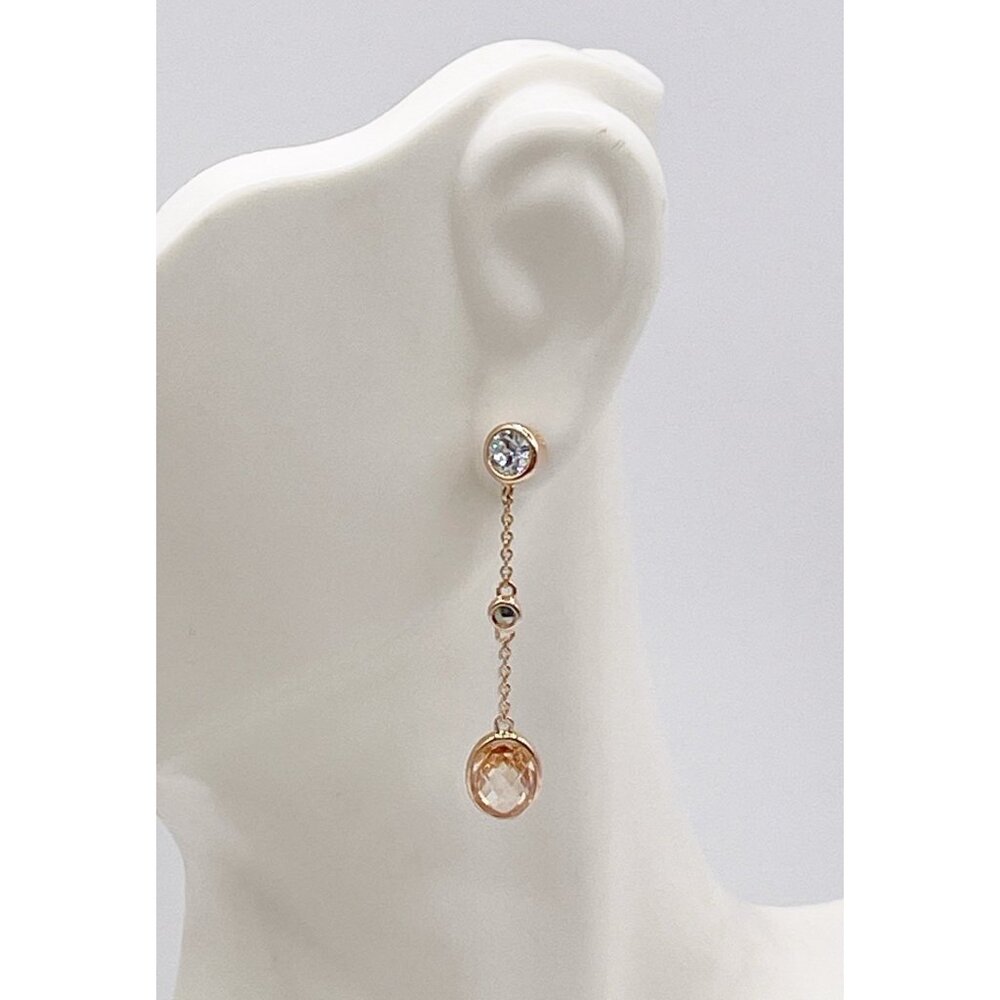 Judith Jack 925 Sterling Silver Vermeil Champagne Crystal Drop Dangle Earrings